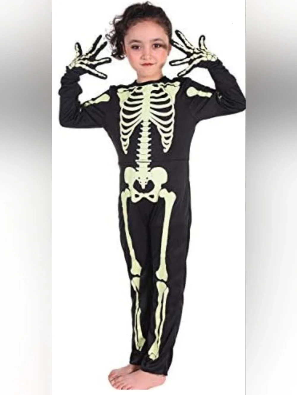 Kids Glow Skeleton Jumpsuit Costume - Black